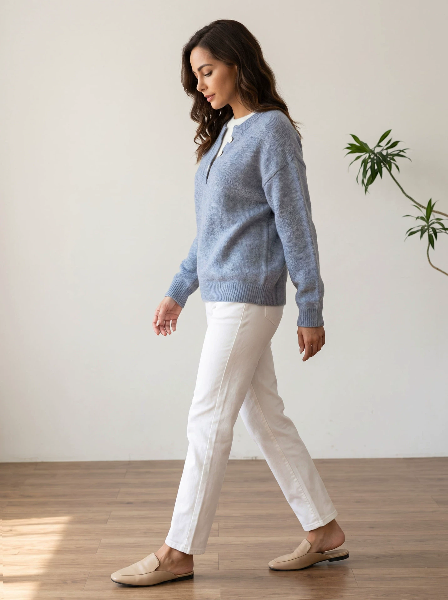 Women's Faux Two-Piece Henley Sweater view 3