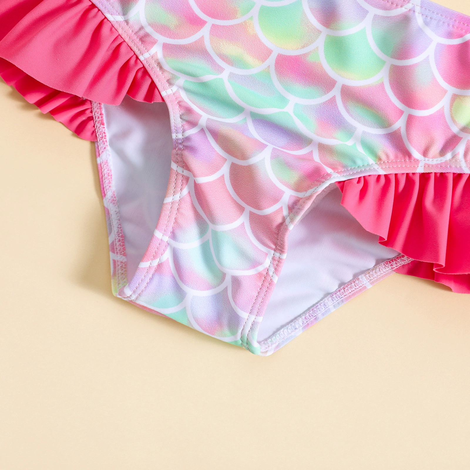 Girls One-Shoulder Bikini Set with Bow and Ruffles view 4