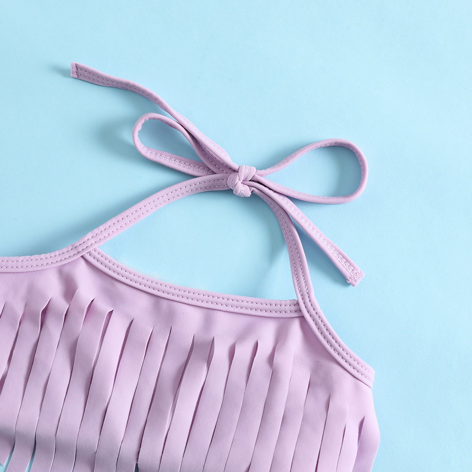 Girls Two-Piece Halter Swimsuit with Fringe and Bow view 3