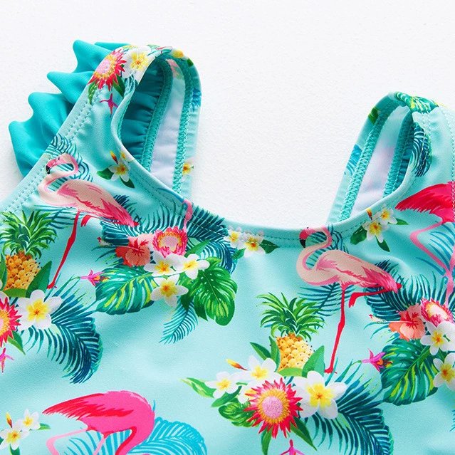 Girls One-Piece Swimsuit with Ruffle Shoulders and Bow view 3