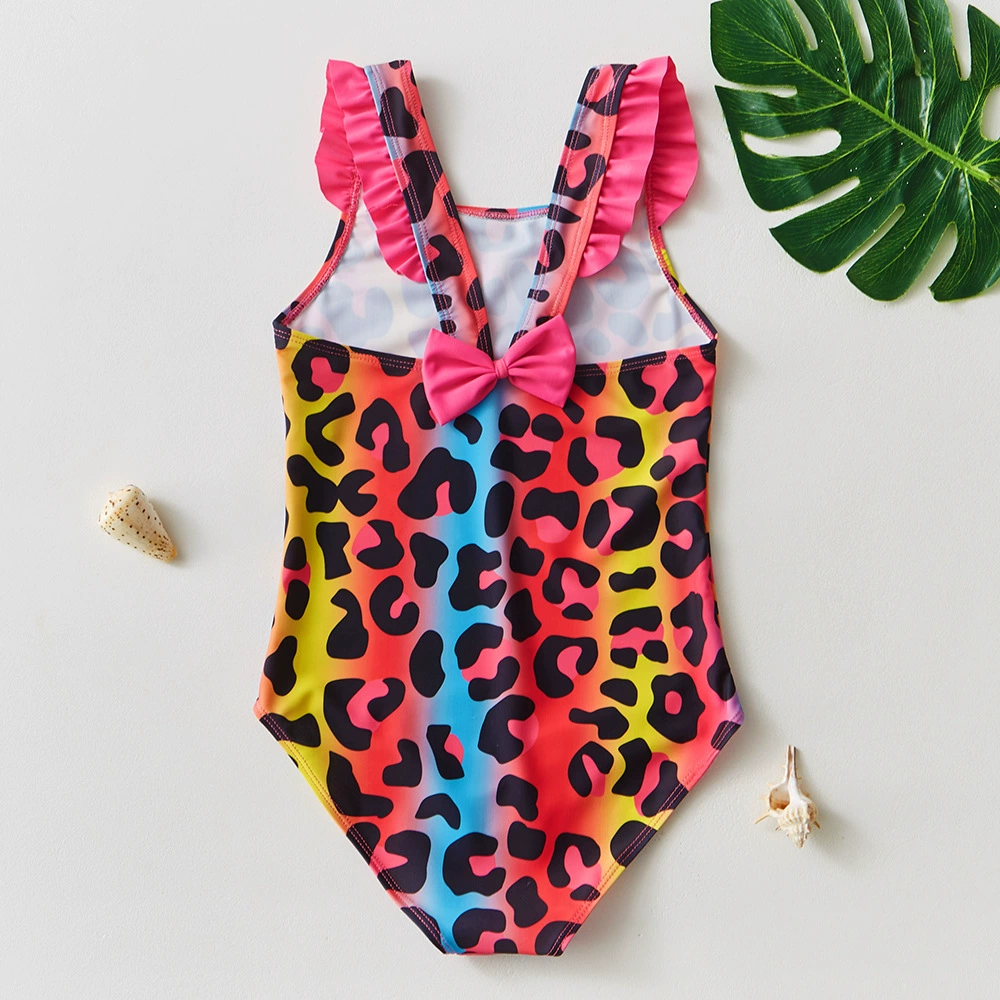 Girls One-Piece Swimsuit with Ruffle Shoulders and Bow view 8