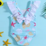 Toddler Girls Ruffle Sleeve One-Piece Swimsuit with Bow view 2