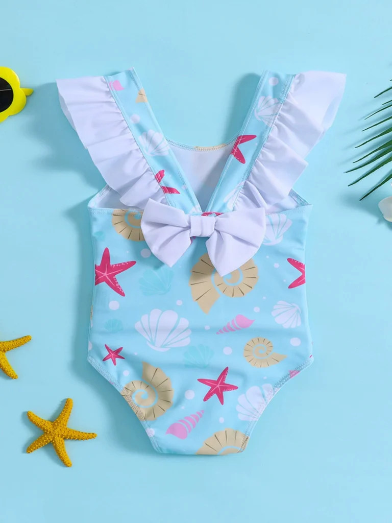 Toddler Girls Ruffle Sleeve One-Piece Swimsuit with Bow view 2