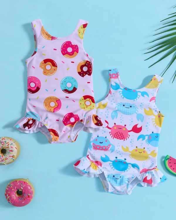 Traje de baño de niña de una pieza sin mangas con volantes