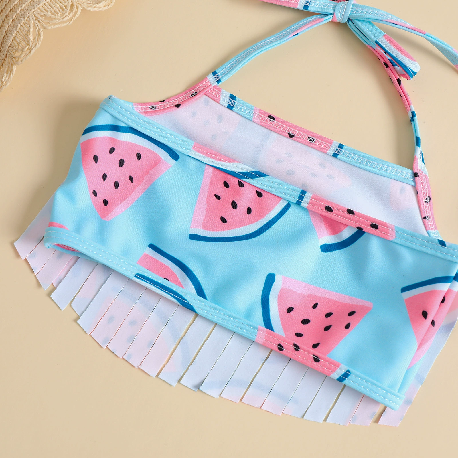 Girls’ Halter Two-Piece Swimsuit with Tassel and Bow