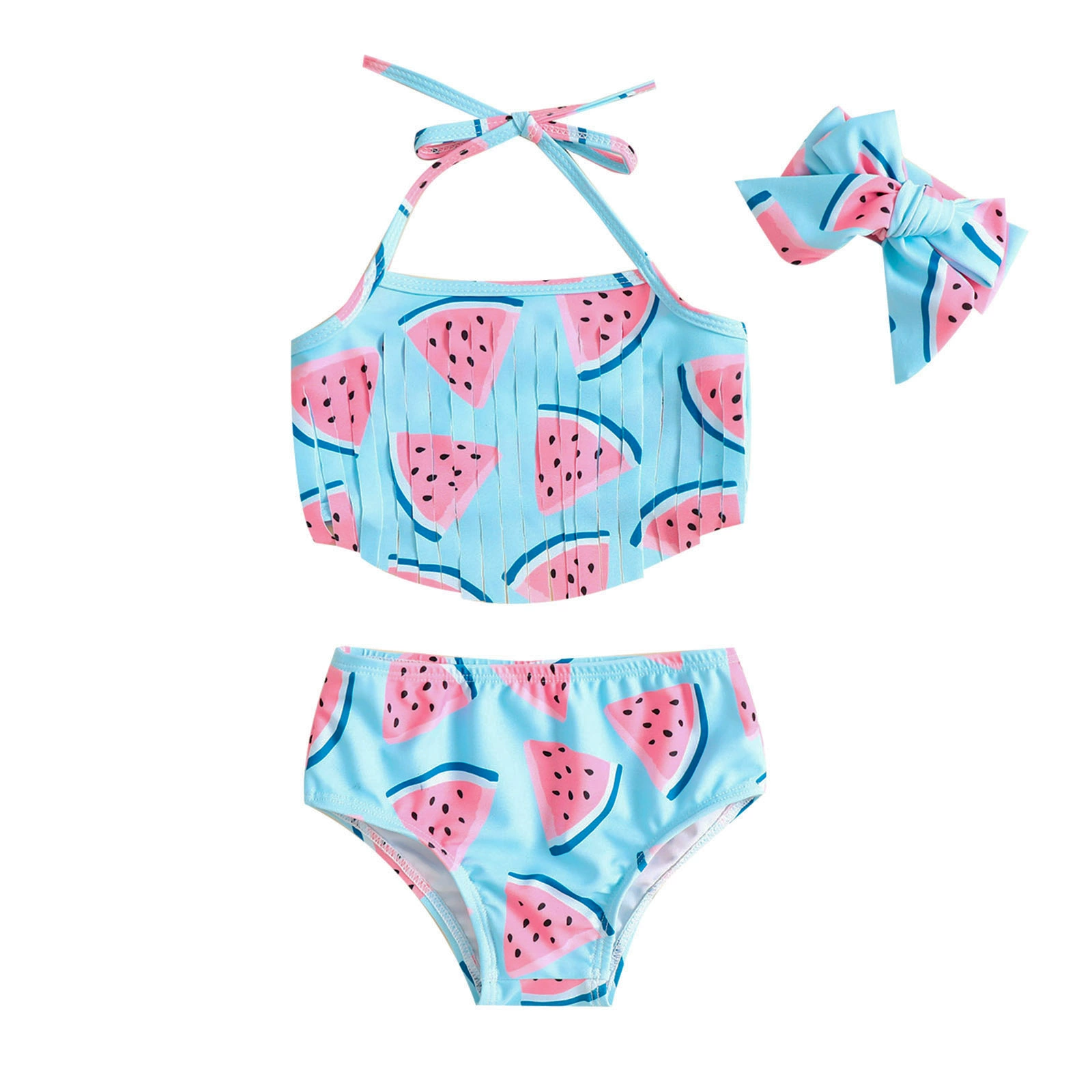Girls' Halter Two-Piece Swimsuit with Tassel and Bow view 5
