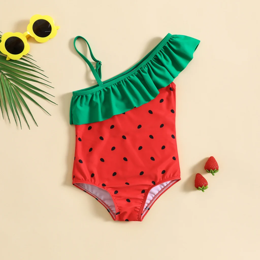 Girls One-Shoulder Ruffle One-Piece Swimsuit