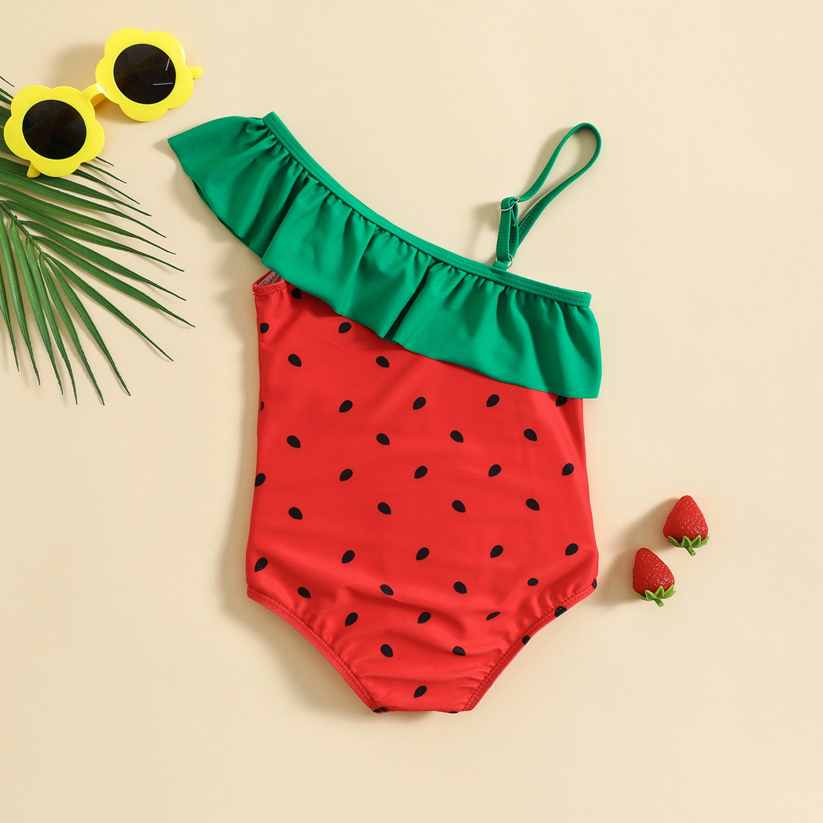 Girls One-Shoulder Ruffle One-Piece Swimsuit