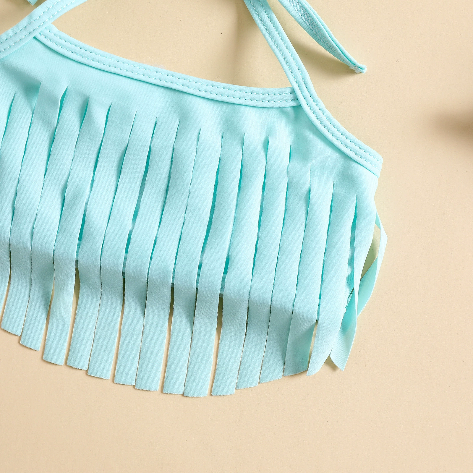 Girls' Halter Fringe Two-Piece Swimsuit with Bow and Headband view 3