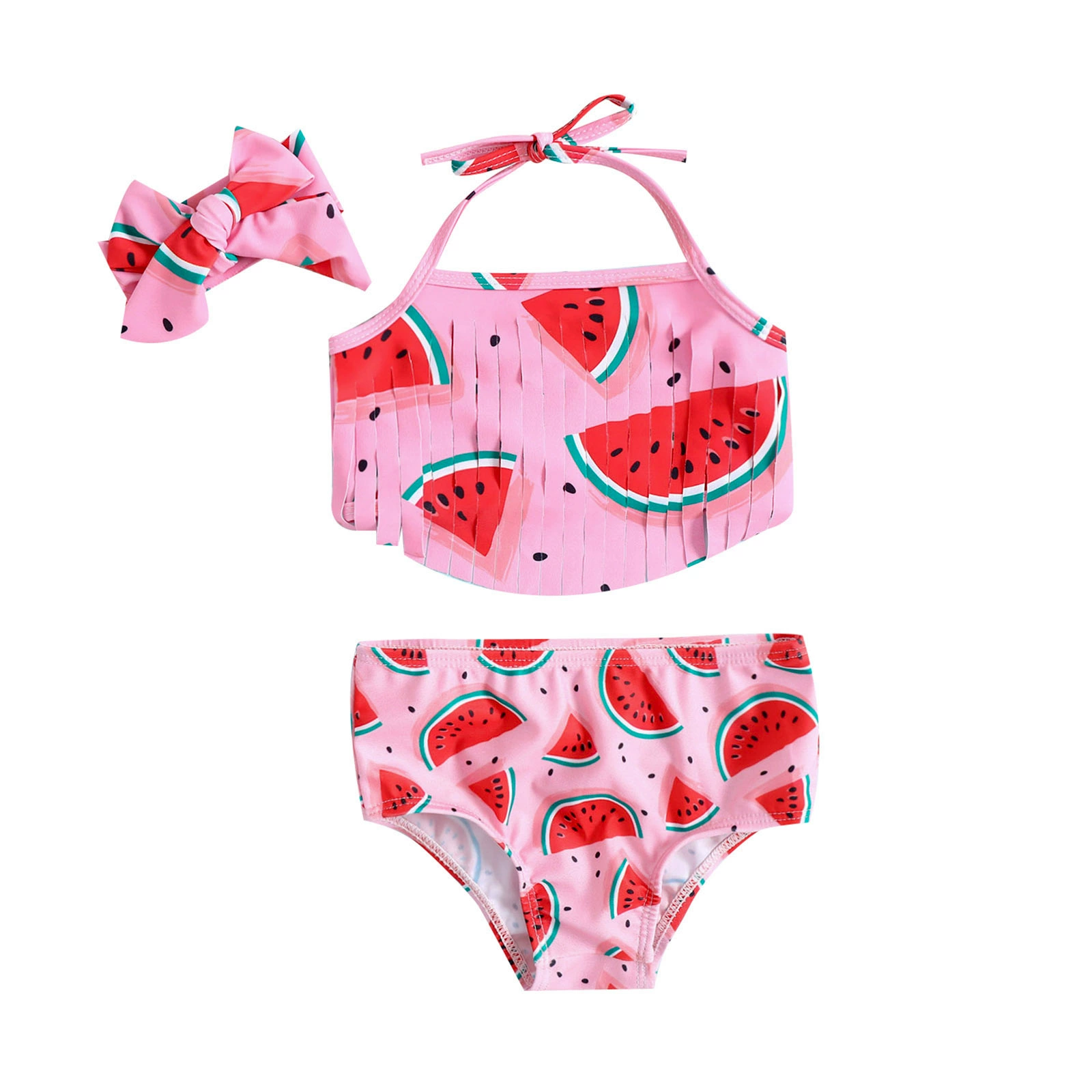 Girls' Halter Fringe Swimsuit Set with Bow view 5