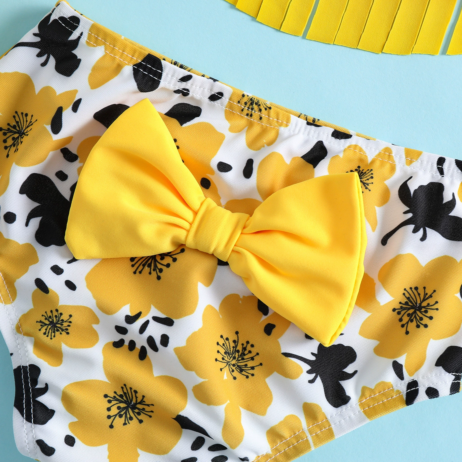Girls Fringe Halter Bikini Set with Bow Headband view 4