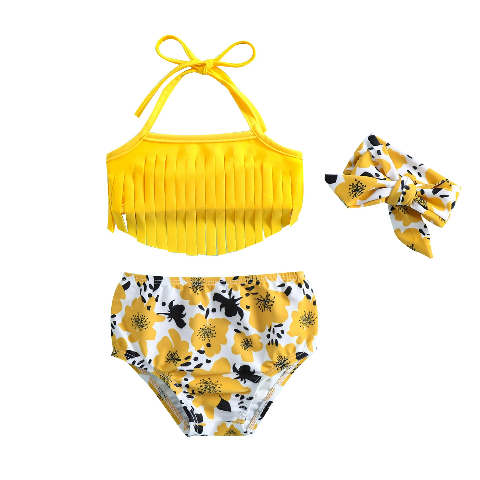 Girls Fringe Halter Bikini Set with Bow Headband view 5