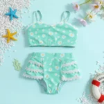 Girls Spaghetti Strap Bikini Set with Ruffle Skirted Bottom