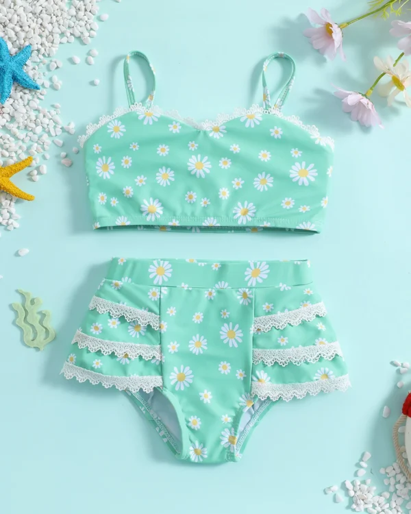 Girls Spaghetti Strap Bikini Set with Ruffle Skirted Bottom
