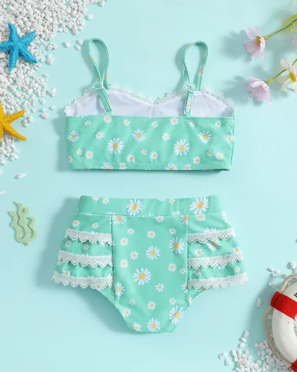 Girls Spaghetti Strap Bikini Set with Ruffle Skirted Bottom