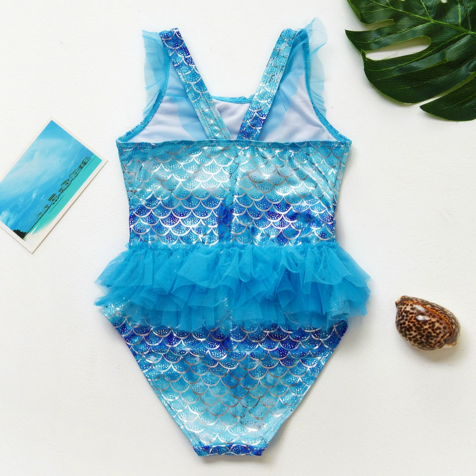 Girls One-Piece Swimsuit with Ruffle Skirt and Crossback
