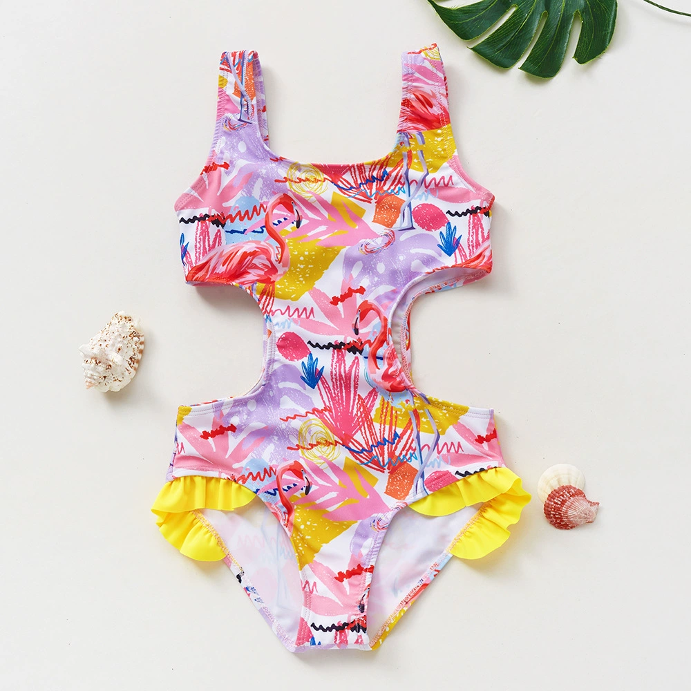 Girls One-Piece Cutout Swimsuit with Ruffled Trim view 6