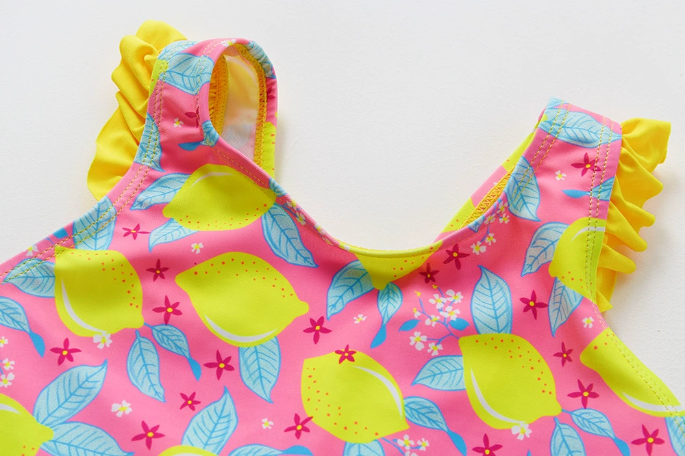 Girls' One-Piece Swimsuit with Ruffled Shoulders and Bow view 3