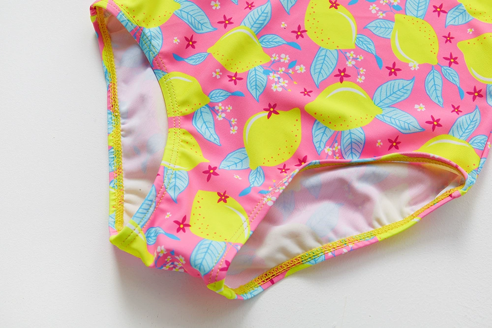 Girls' One-Piece Swimsuit with Ruffled Shoulders and Bow view 5