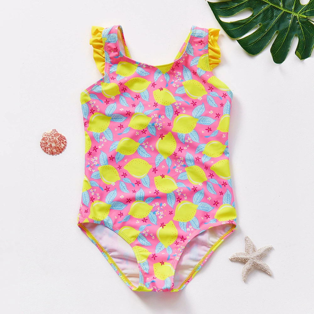 Girls' One-Piece Swimsuit with Ruffled Shoulders and Bow view 6