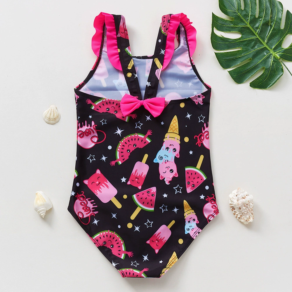 Girls One-Piece Swimsuit with Ruffle Straps and Bow view 6