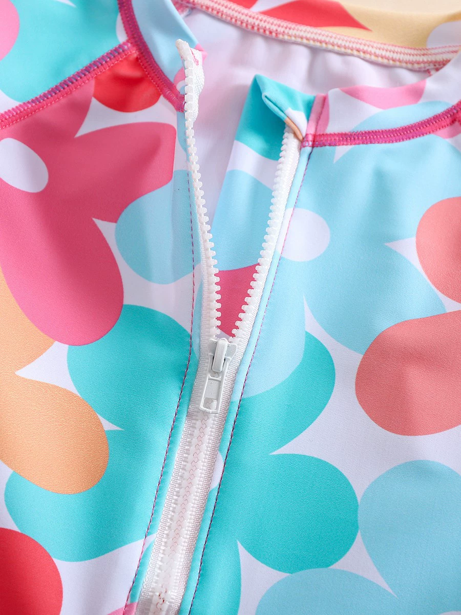 Girls Long-Sleeve One-Piece Swimsuit with Front Zipper view 3
