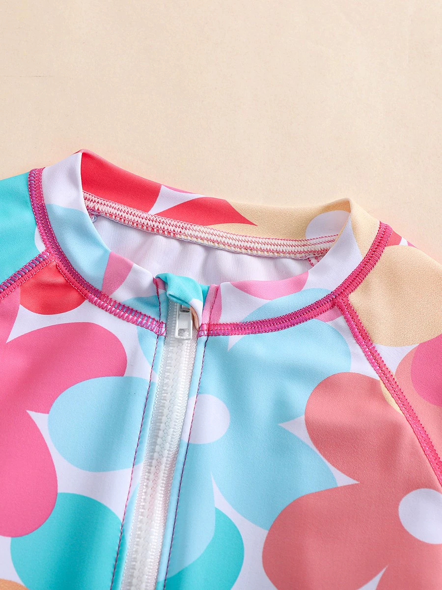 Girls Long-Sleeve One-Piece Swimsuit with Front Zipper view 4