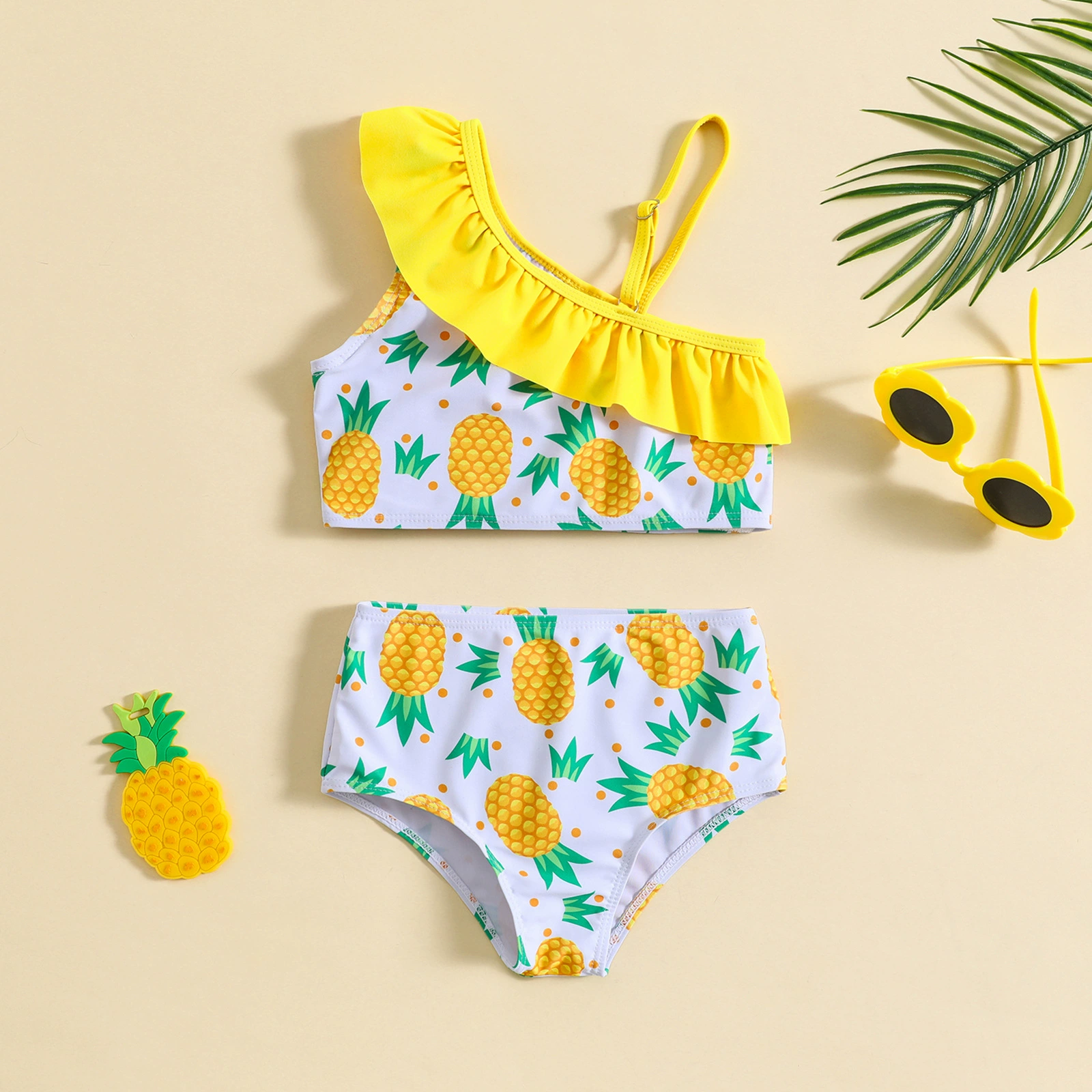 Toddler Girls Two-Piece Ruffle One-Shoulder Swimsuit Set