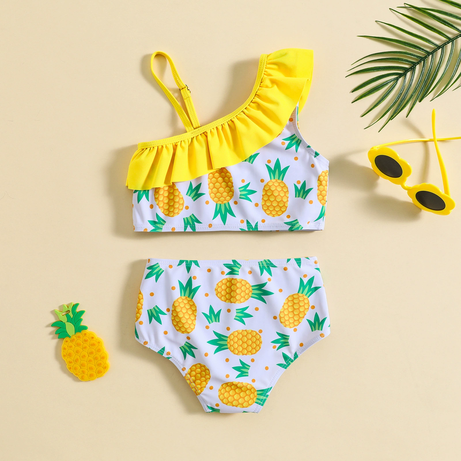 Toddler Girls Two-Piece Ruffle One-Shoulder Swimsuit Set