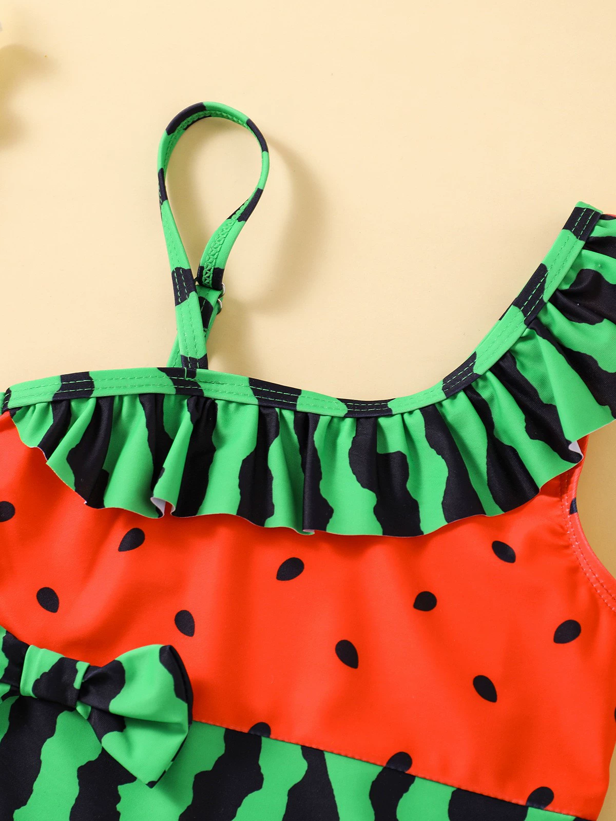 Girls One-Shoulder Ruffle Swimsuit with Bow view 3