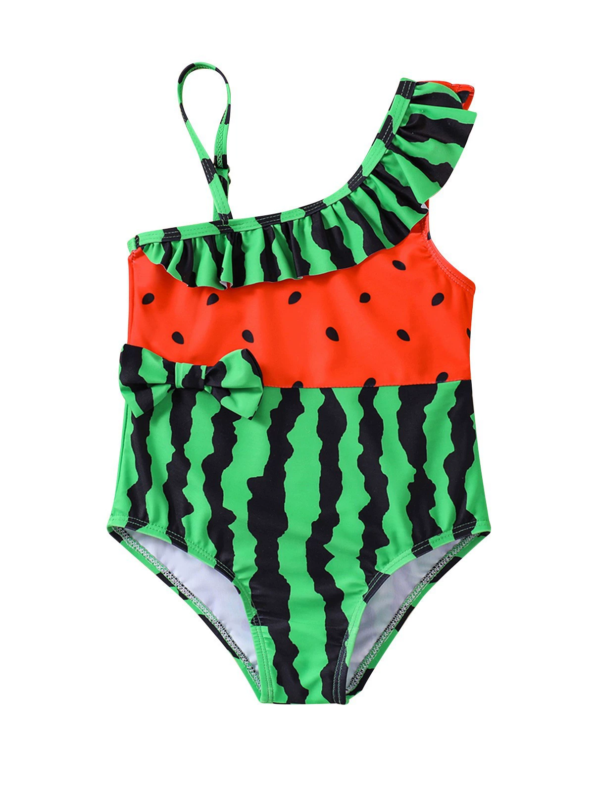 Girls One-Shoulder Ruffle Swimsuit with Bow view 5