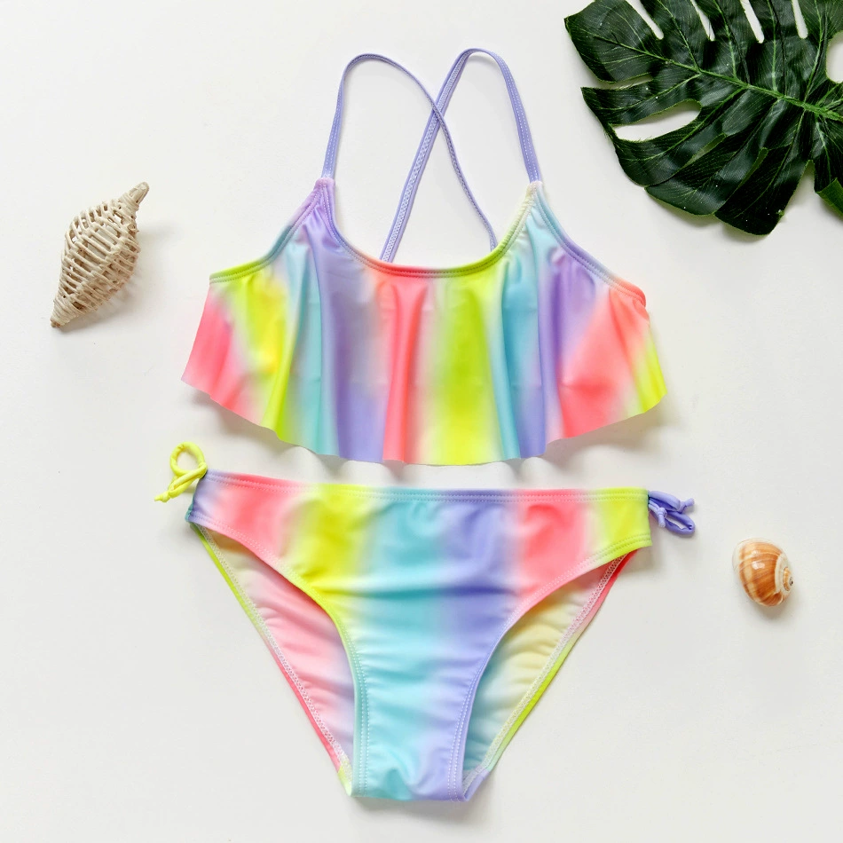Girls Two-Piece Bikini Set with Ruffle Top and Side-Tie Bottoms