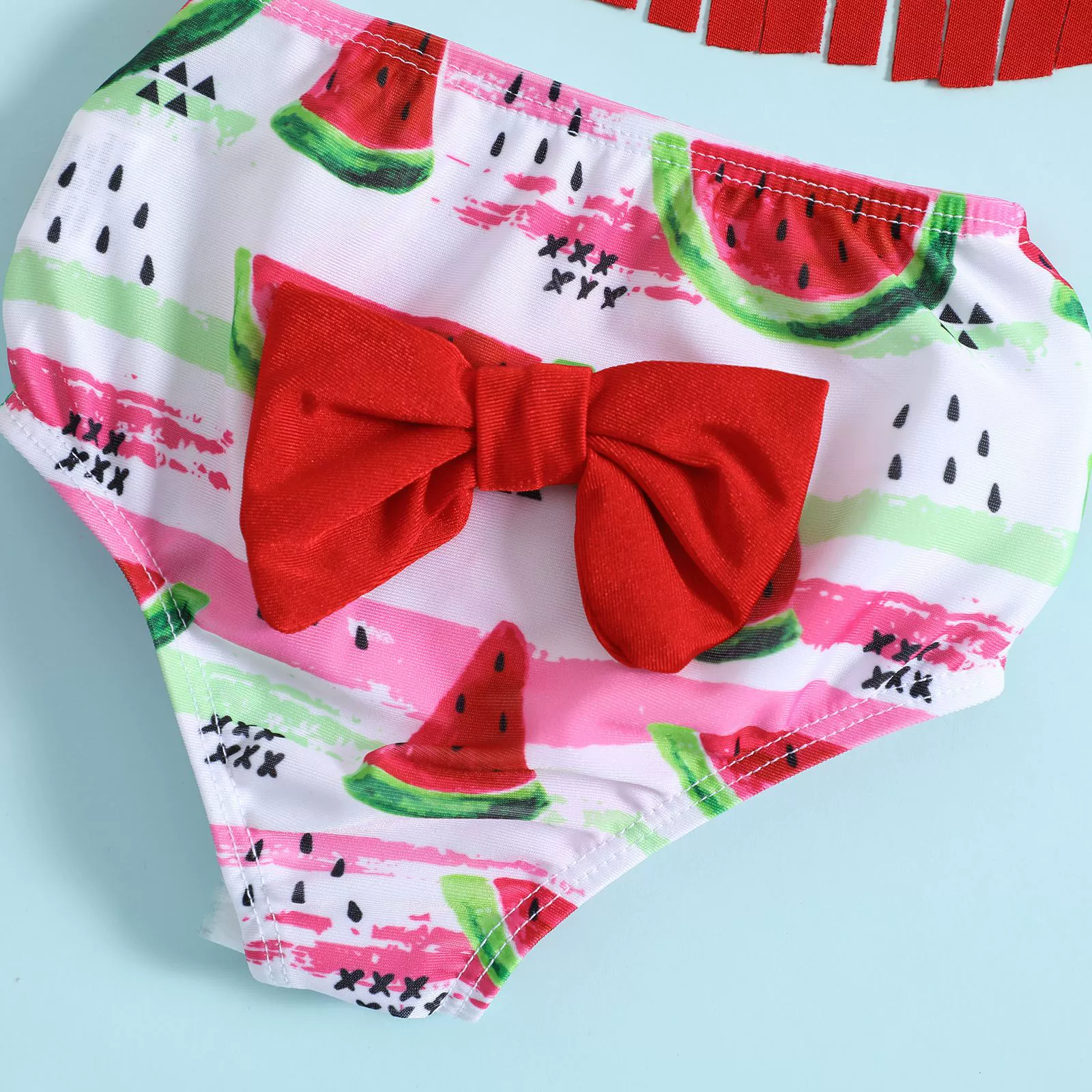 Girls Fringe Halter Bikini Set with Bow Briefs and Headband view 4