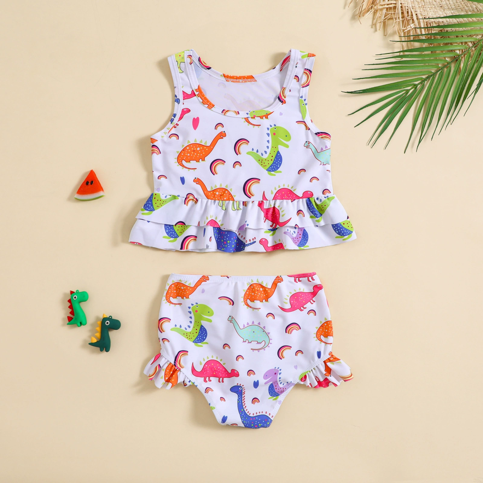 Girls Two-Piece Tankini Swimsuit with Ruffle Hem and Bottoms