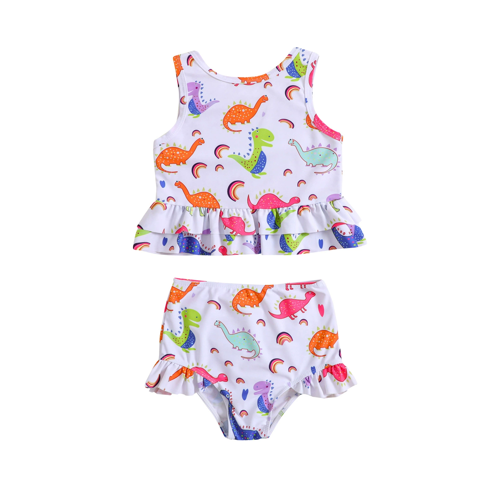 Girls Two-Piece Tankini Swimsuit with Ruffle Hem and Bottoms view 5