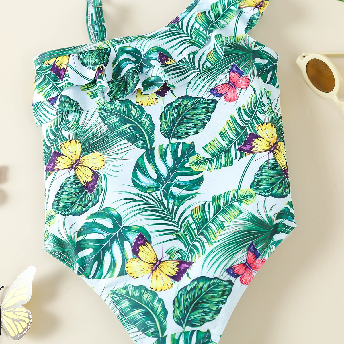 Girls One-Shoulder One-Piece Swimsuit with Asymmetric Strap view 3