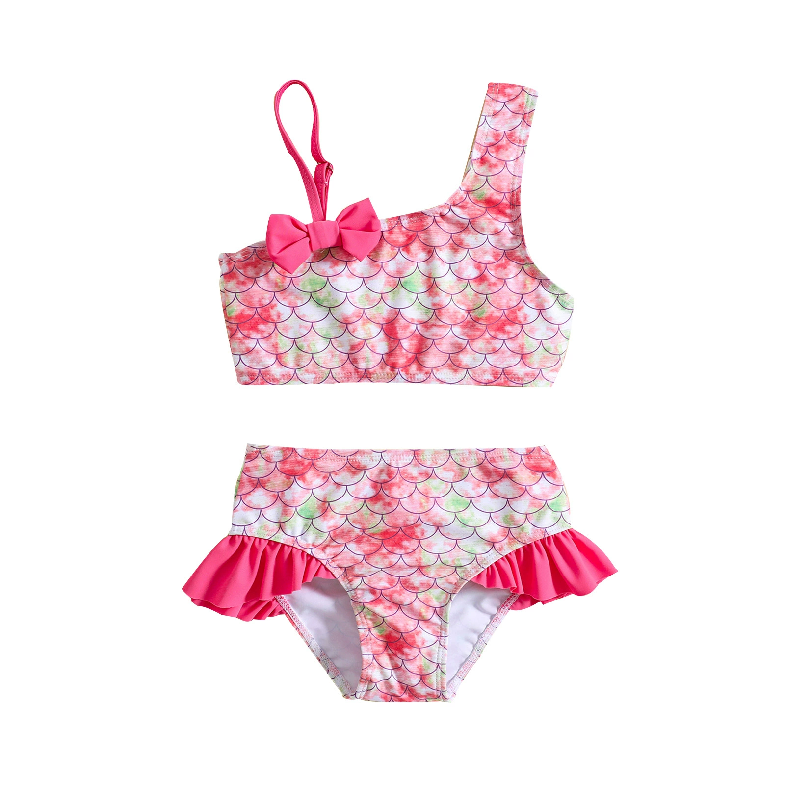 Girls One-Shoulder Ruffle Bikini Set with Bow view 5