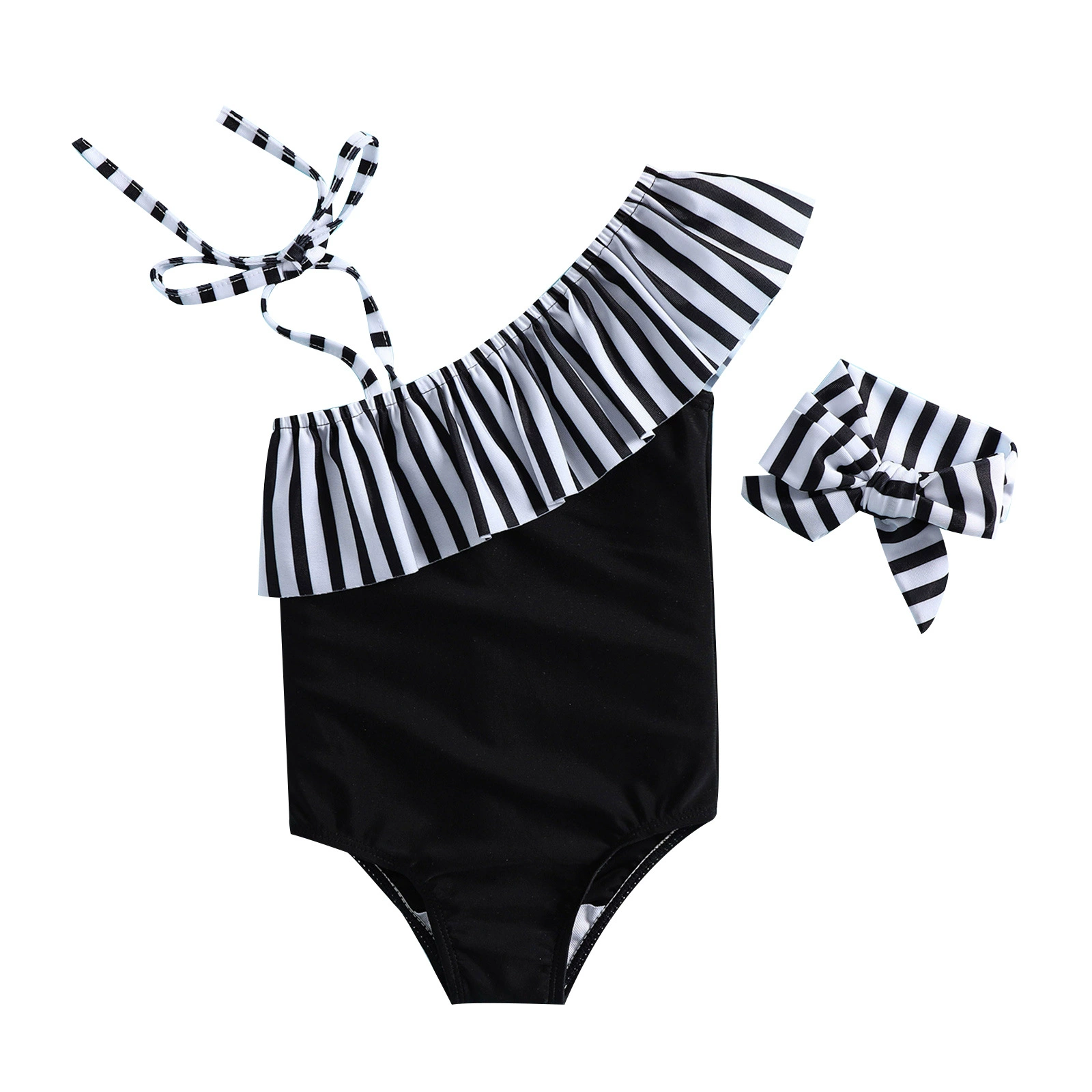 Girls One-Shoulder Ruffle Swimsuit with Headband view 5