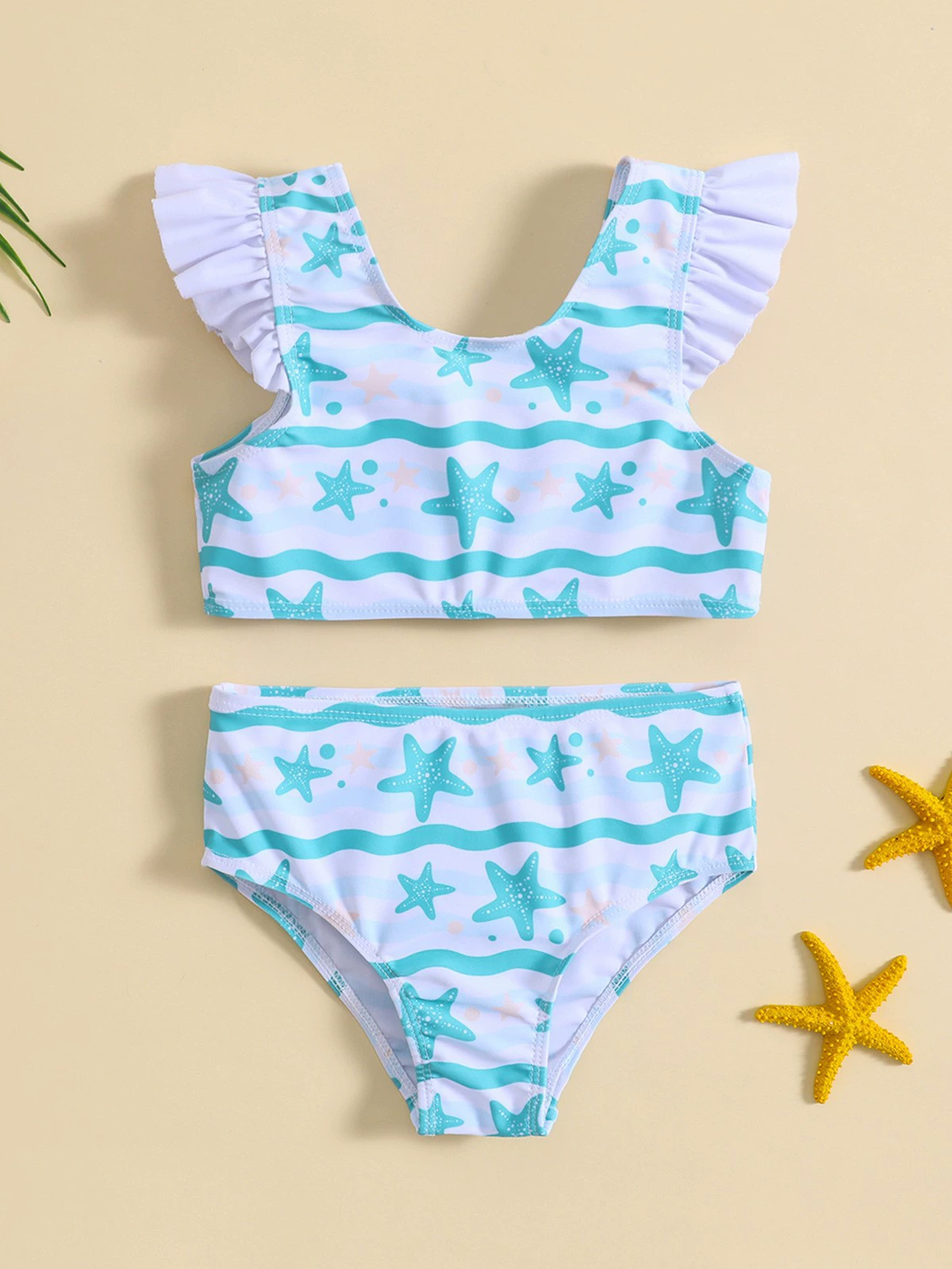 Girls Two-Piece Ruffle Shoulder Swimsuit Set view 3