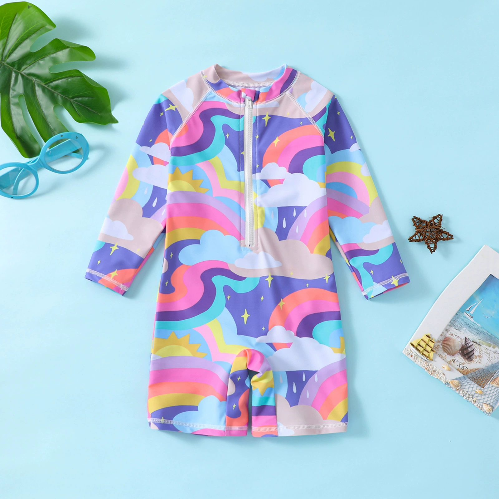 Kids Long Sleeve One-Piece Swimsuit with Front Zipper view 6