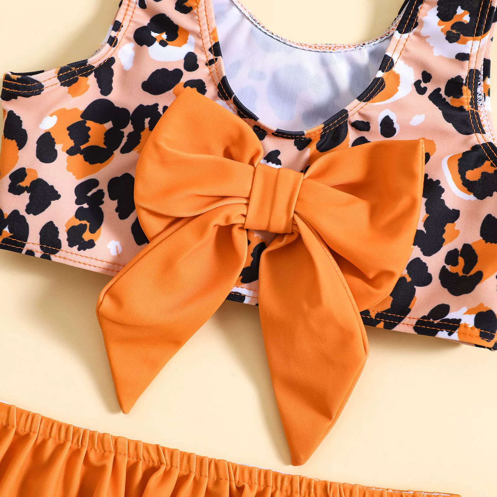 Girls Two-Piece Swimsuit Set with Bow and Ruffle view 3