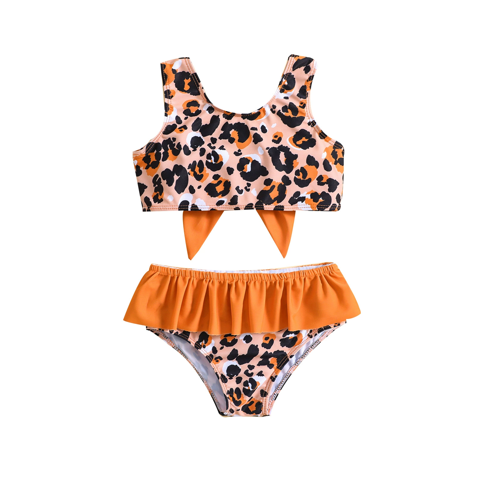 Girls Two-Piece Swimsuit Set with Bow and Ruffle view 5