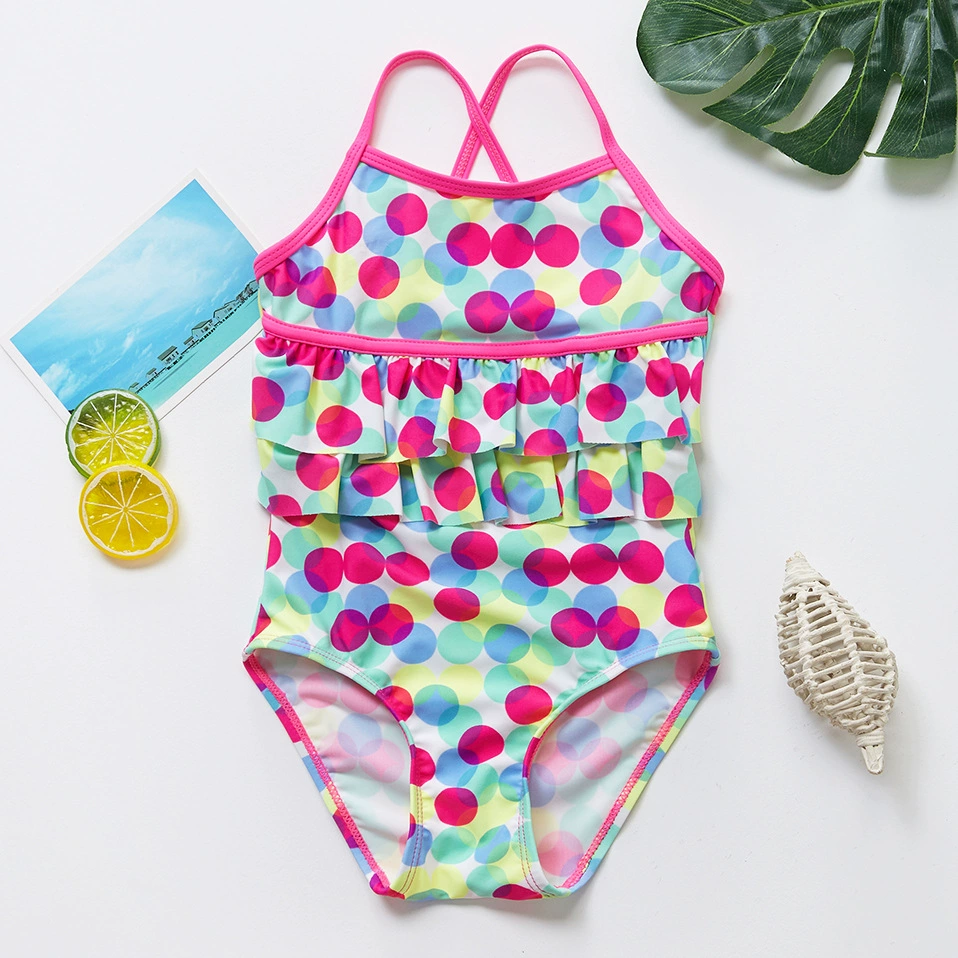 Girls One-Piece Swimsuit with Ruffled Front and Crisscross Straps view 6