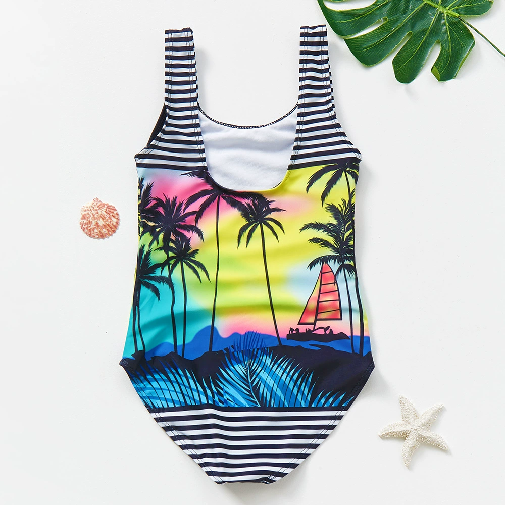 Girls One-Piece Swimsuit with Wide Straps and Scoop Back
