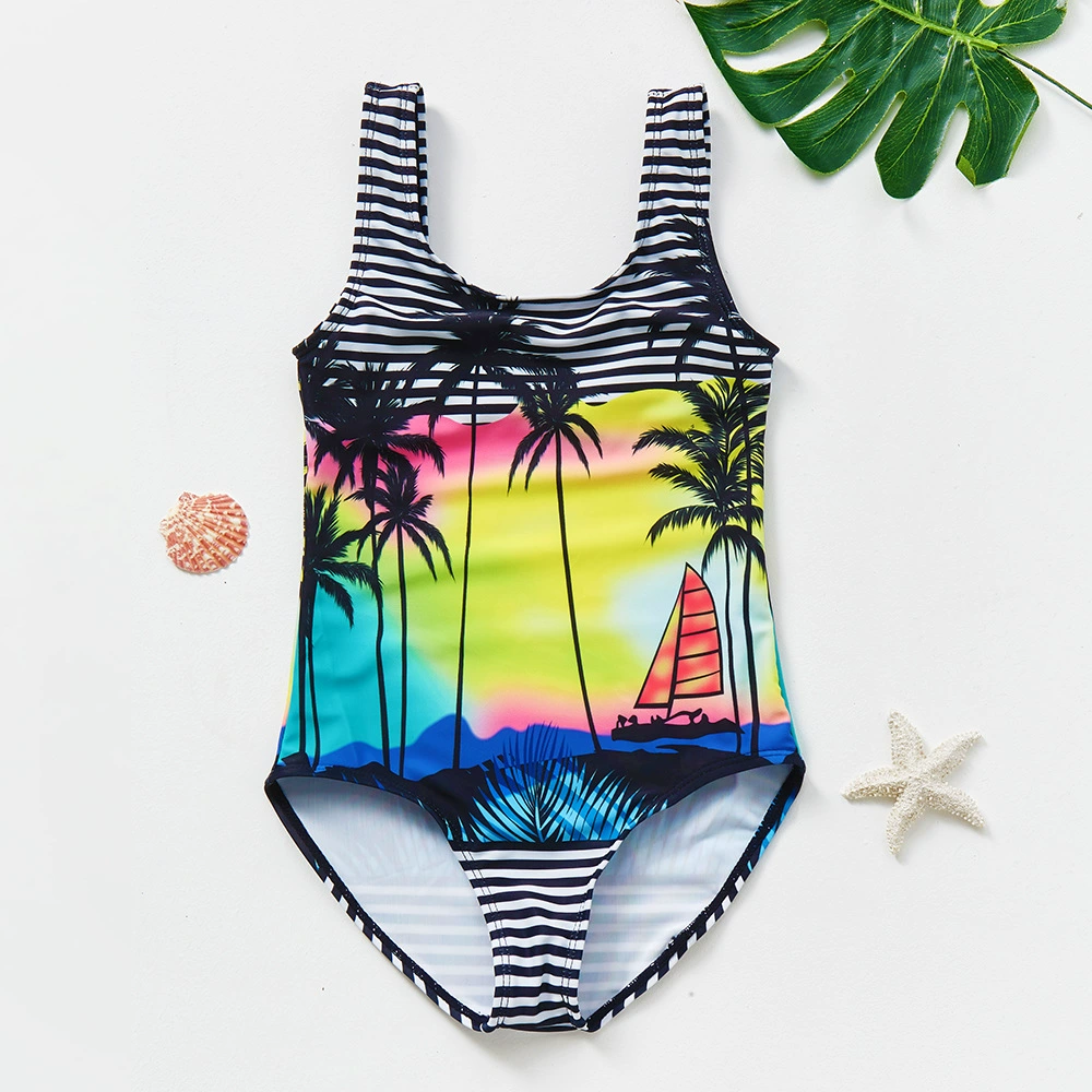 Girls One-Piece Swimsuit with Wide Straps and Scoop Back view 6