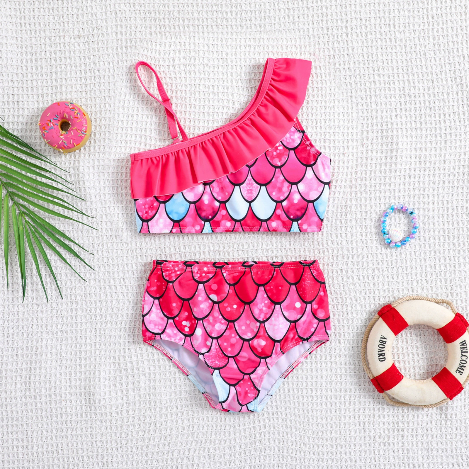 Girls One-Shoulder Ruffle Two-Piece Swimsuit