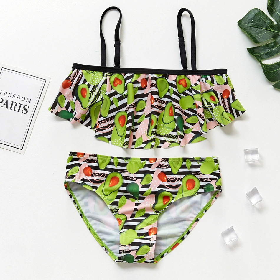 Girls Two-Piece Bikini Set with Ruffled Flounce Top view 3