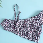 Girls Two-Piece Bikini Set with Asymmetrical Top and Ruffle Shorts view 3