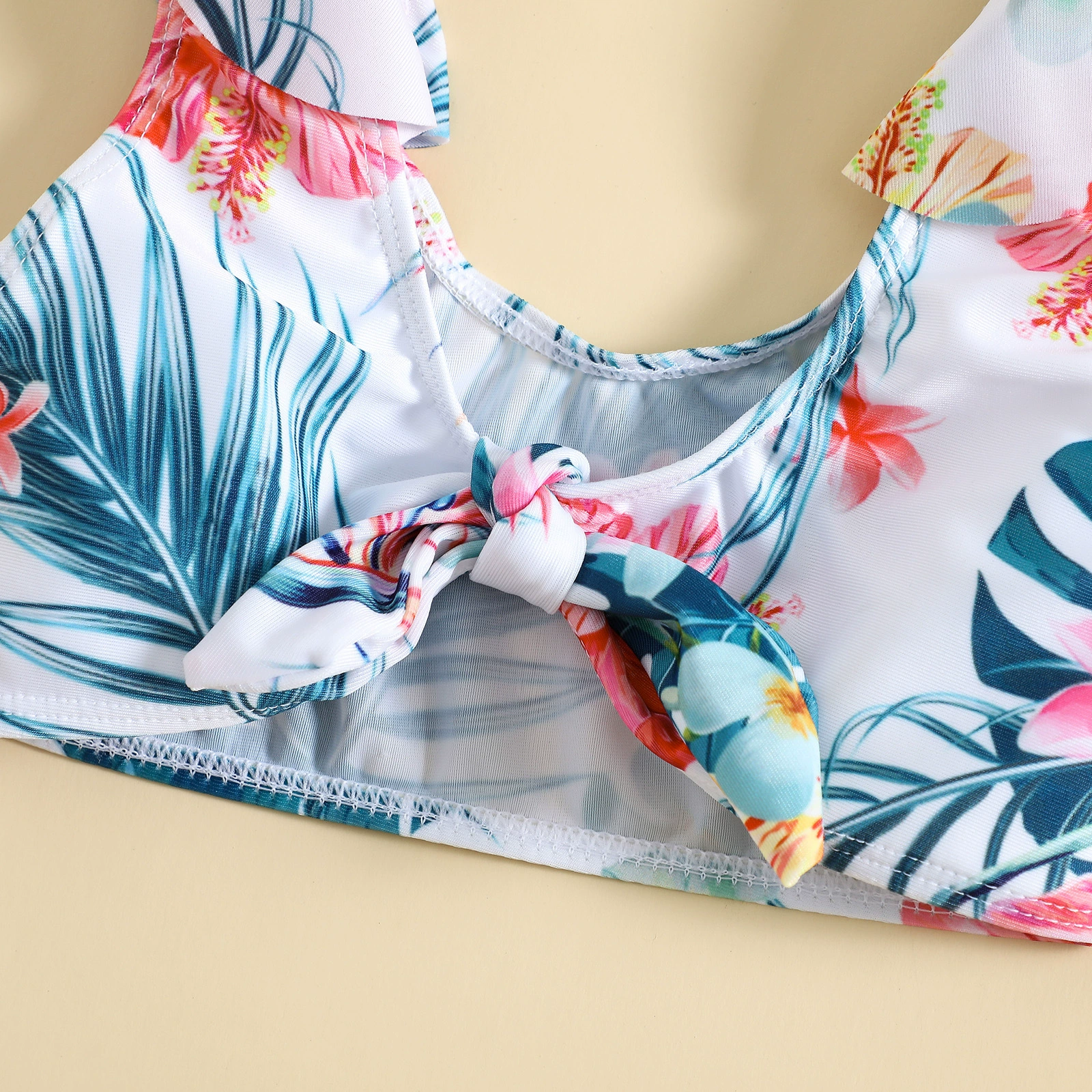 Girls Puff Sleeve Tie Front Two-Piece Swimsuit view 3