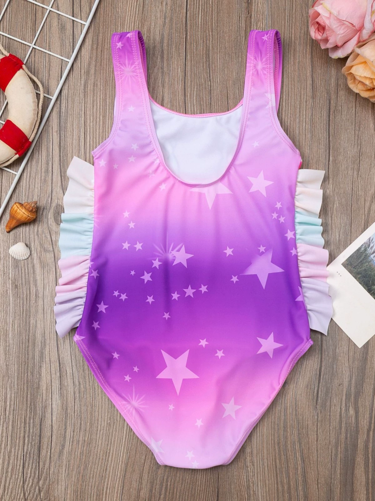 Girls One-Piece Swimsuit with Ruffled Sides and Scoop Back